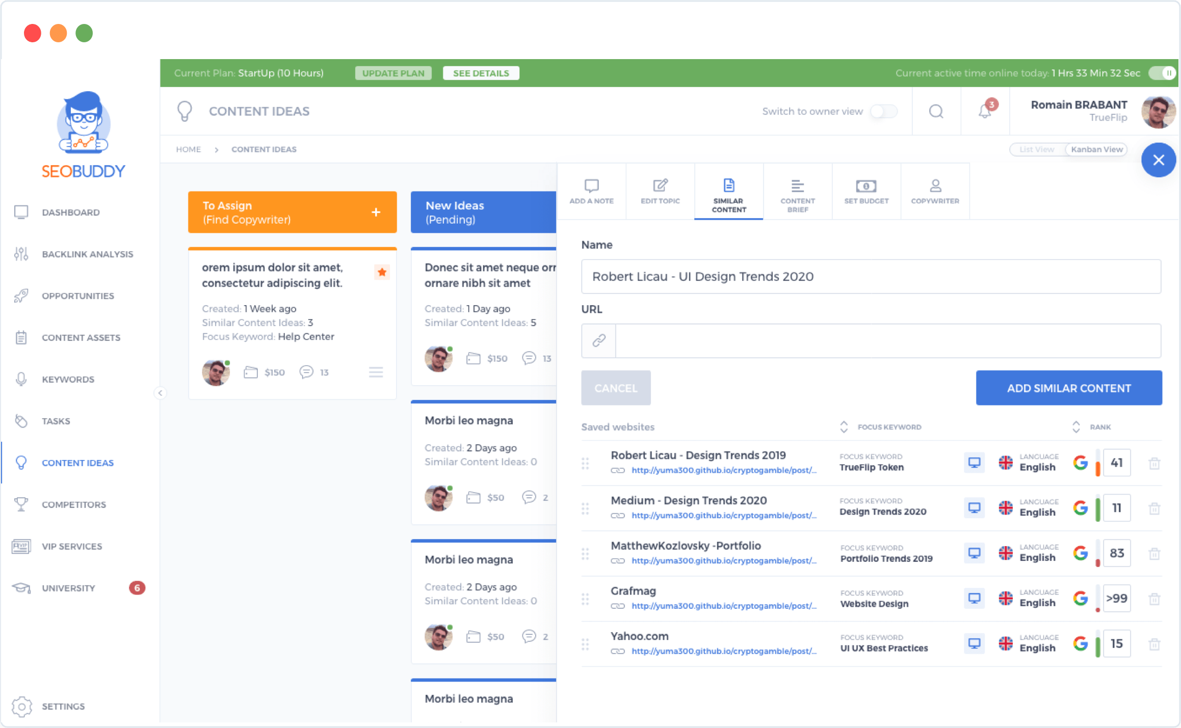 All your contents ideas organized in your content pipeline.