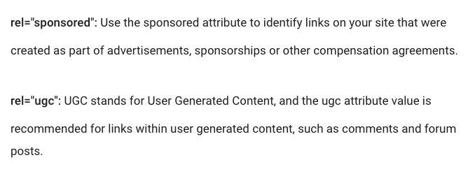 Link rel="sponsored" and rel="ugc" explained