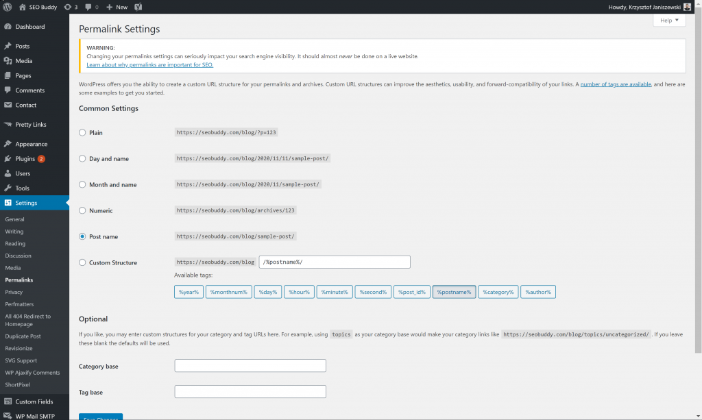 Permalink Settings on WordPress