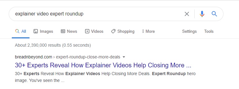 Google SERP for the keyword "Explainer Video Roundup"