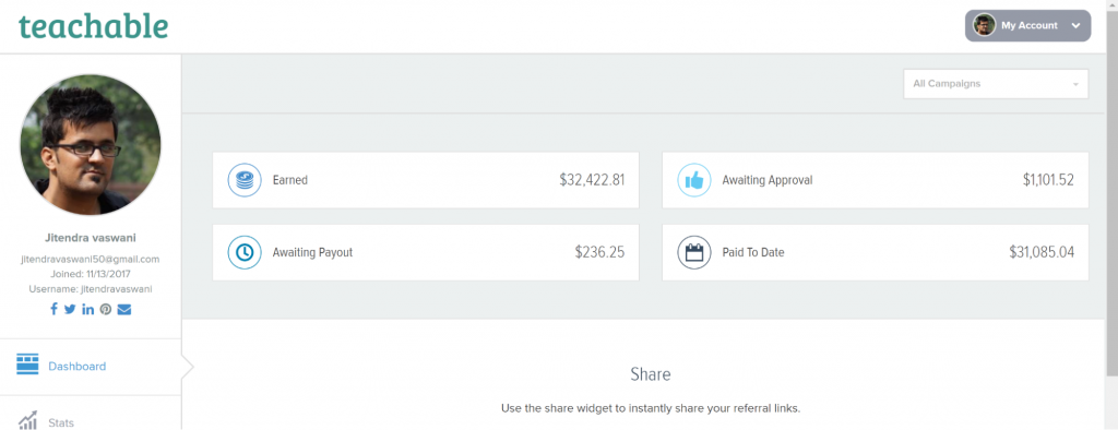 Proof on income on Teachable Affiliate Program