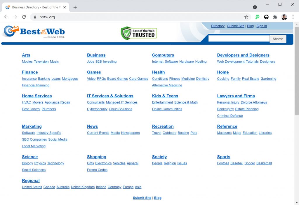 Example of Modern Web Directory (Best of The Web)