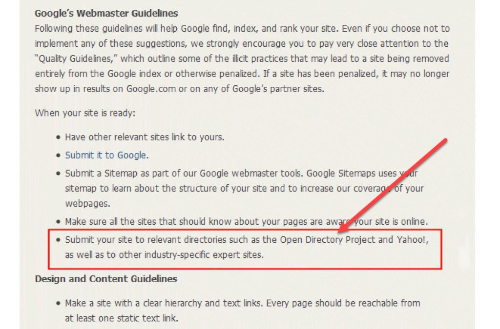 Google's Webmaster Guidelines from a decade ago (about Directories)