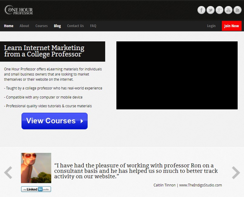 Screenshot of the website OneHourProfessor from Archives