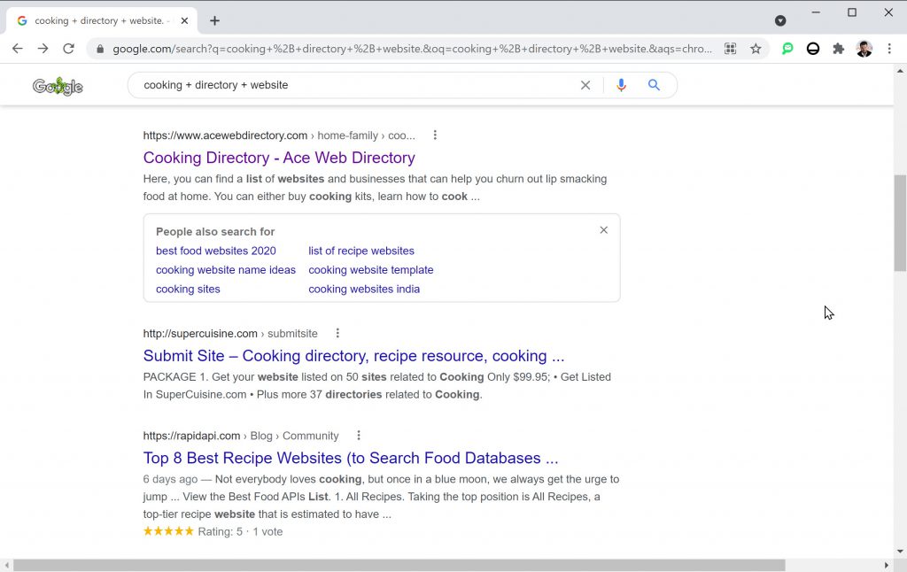 SERP for "cooking + directory"