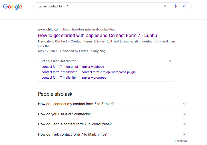 SERP for "zapier contact form 7" (Source: Google)