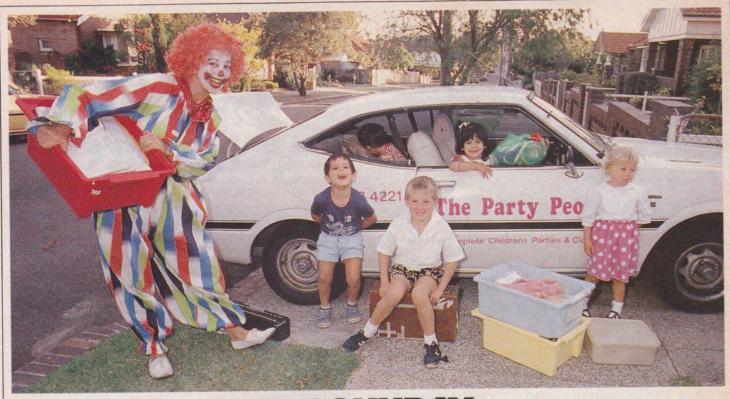 Image: Mala Salakas as Patches The Clown in Sydney Weekend Magazine 1992. Current Owners are Dean Salakas (back seat) and Peter Salakas (next to clown)