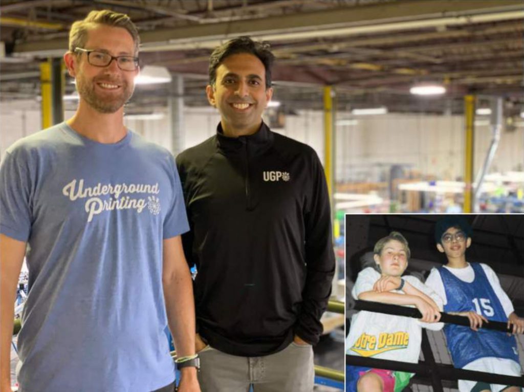 Then and now: Underground Printing co-owners, Ryan Gregg and Rishi Narayan, stand in the company's warehouse at 260 Metty Drive in Ann Arbor. (Underground Printing)