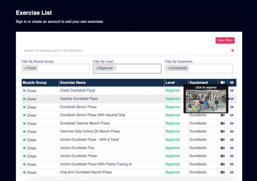 FitSW Exercises Database