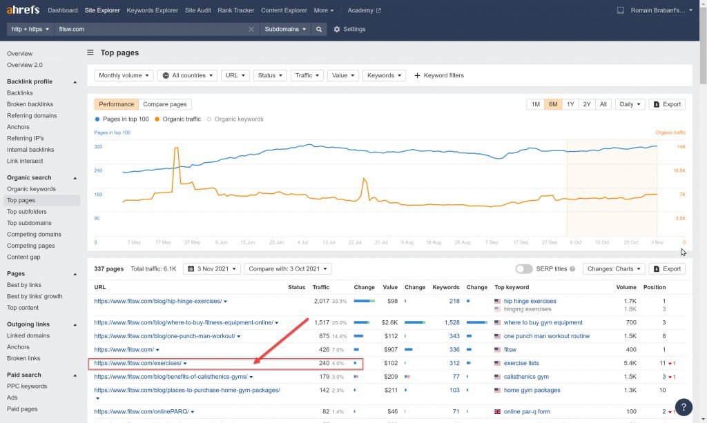 fitsw.com Top Pages (Source: Ahrefs)