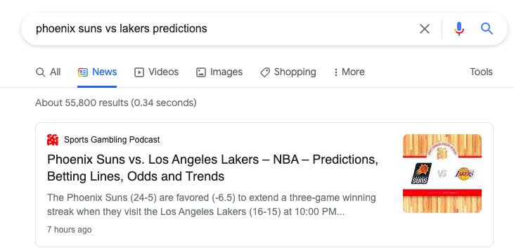SGPN in Google News Carousel (SERP Snippets)