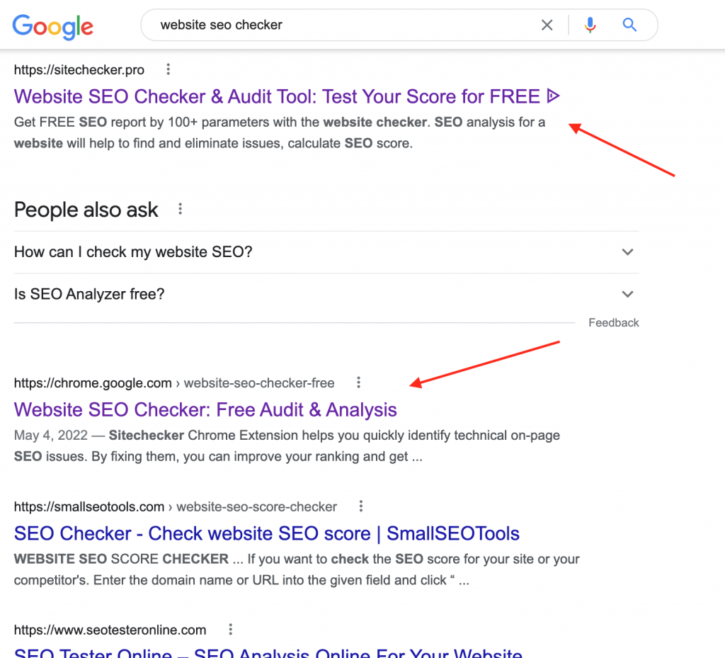 SERP for Keyword "Website SEO Checker"