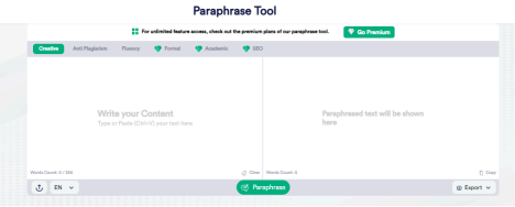 Screenshot of Paraphrasetool.ai Homepage