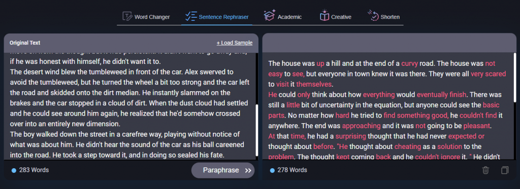 Paraphrase Online Sentence Rephraser Screenshot