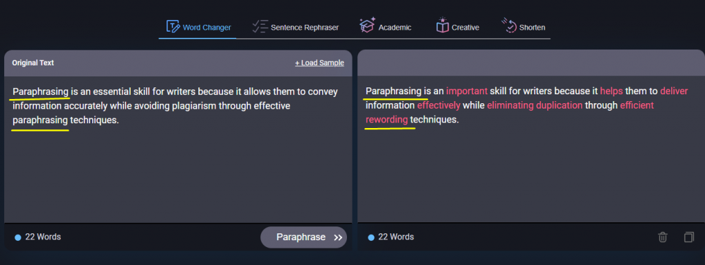 Paraphrase Online Word Changer Screenshot