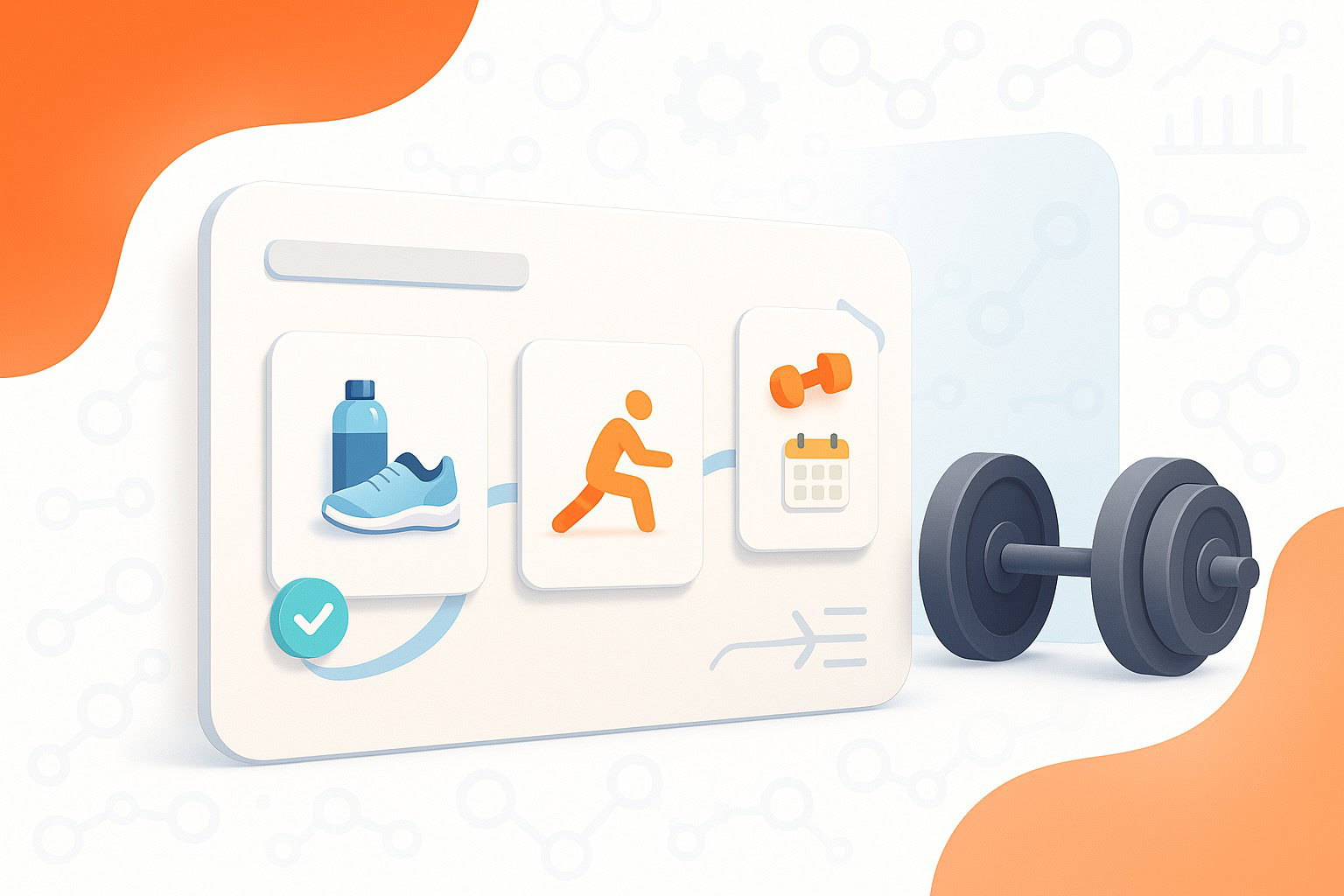 Illustration of a trainer planning beginner fitness articles on a monthly calendar