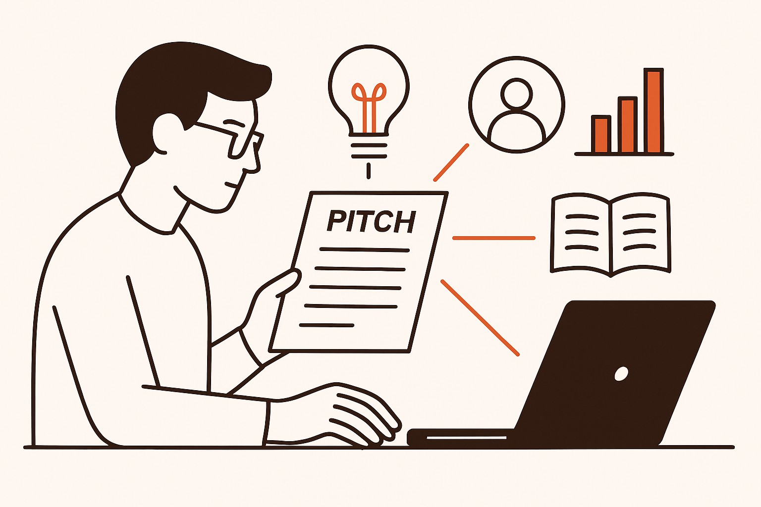 Editor reviewing a concise article pitch focused on audience value, evidence, and expertise
