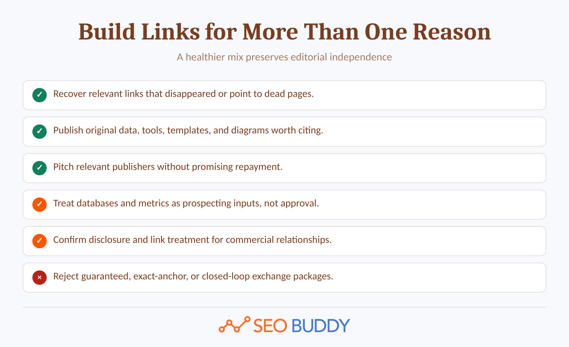 Checklist of independent link-building alternatives and exchange practices to avoid