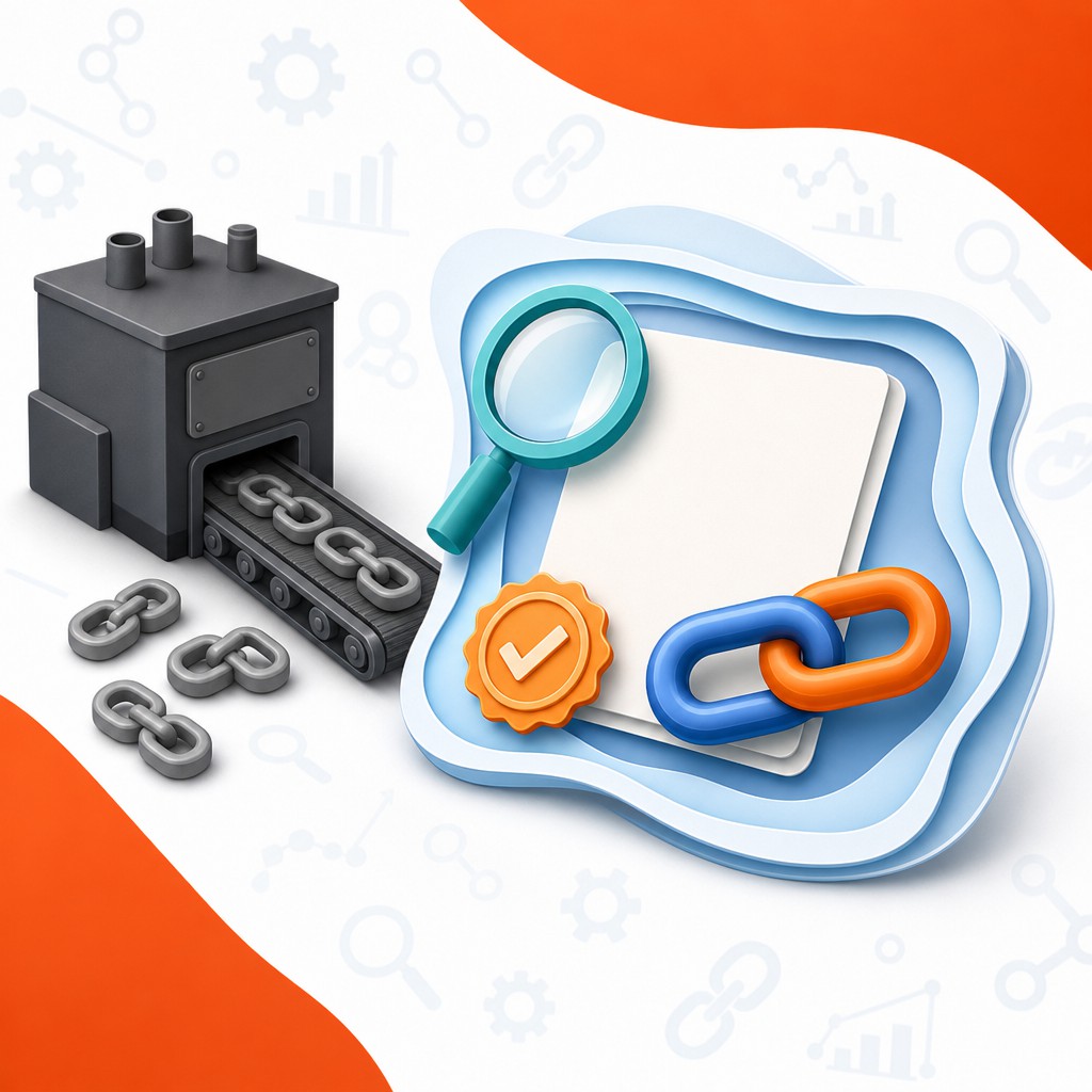 Opaque bulk link production contrasted with an open editorial review process.