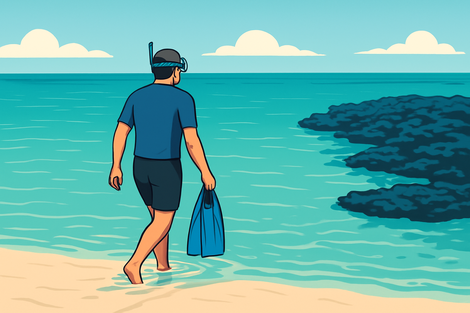 Best Snorkeling in South Maui: Beaches for Beginners, Turtles and Reef Life 3 Snorkeler entering calm water from sand beside a reef edge at Ulua Beach