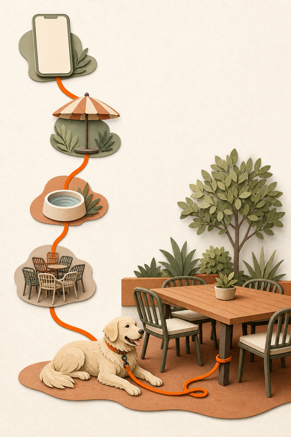Five-step visual guide for planning a dog-friendly patio visit.