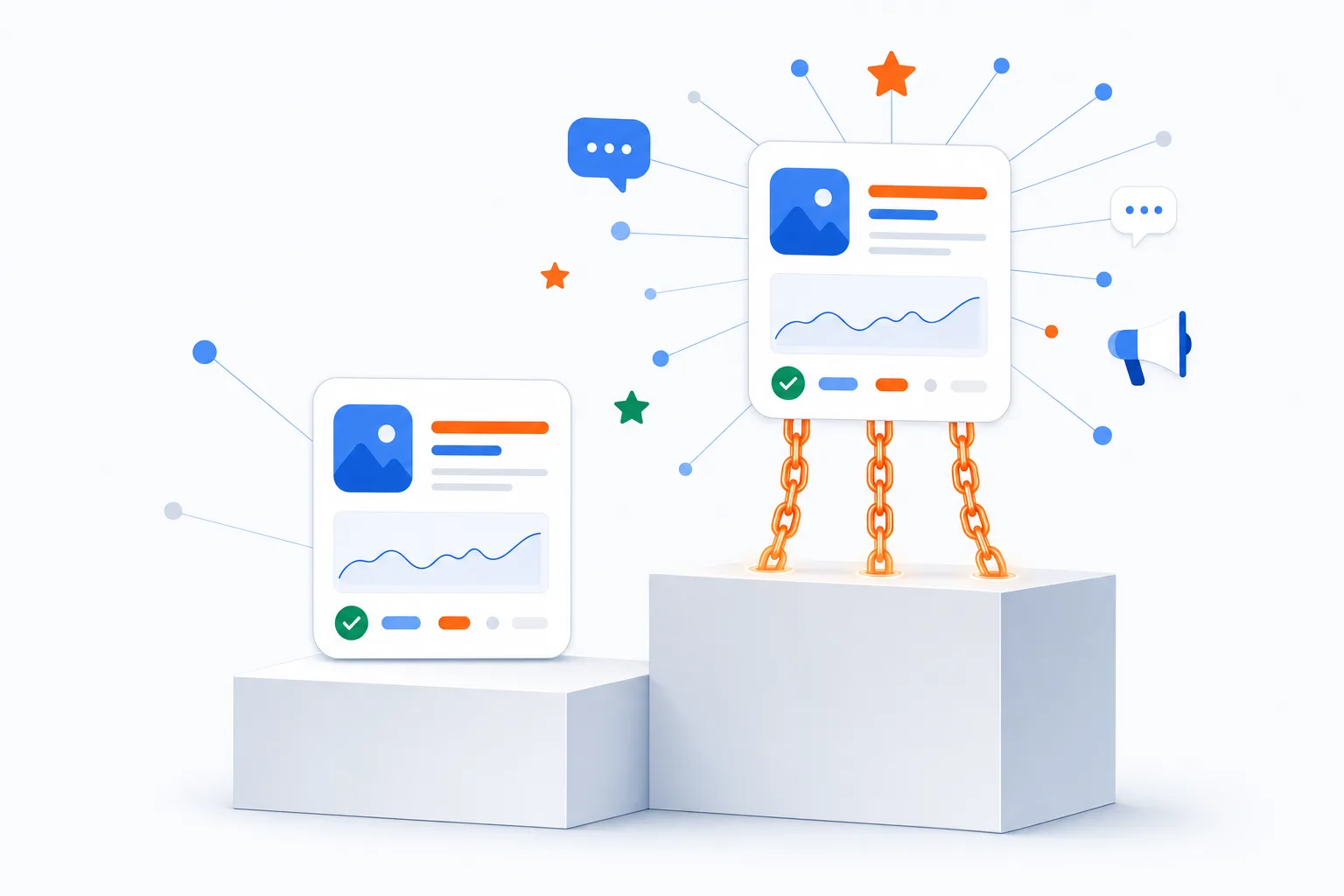 Two equal websites, the one with more links, stars and mentions on the top step
