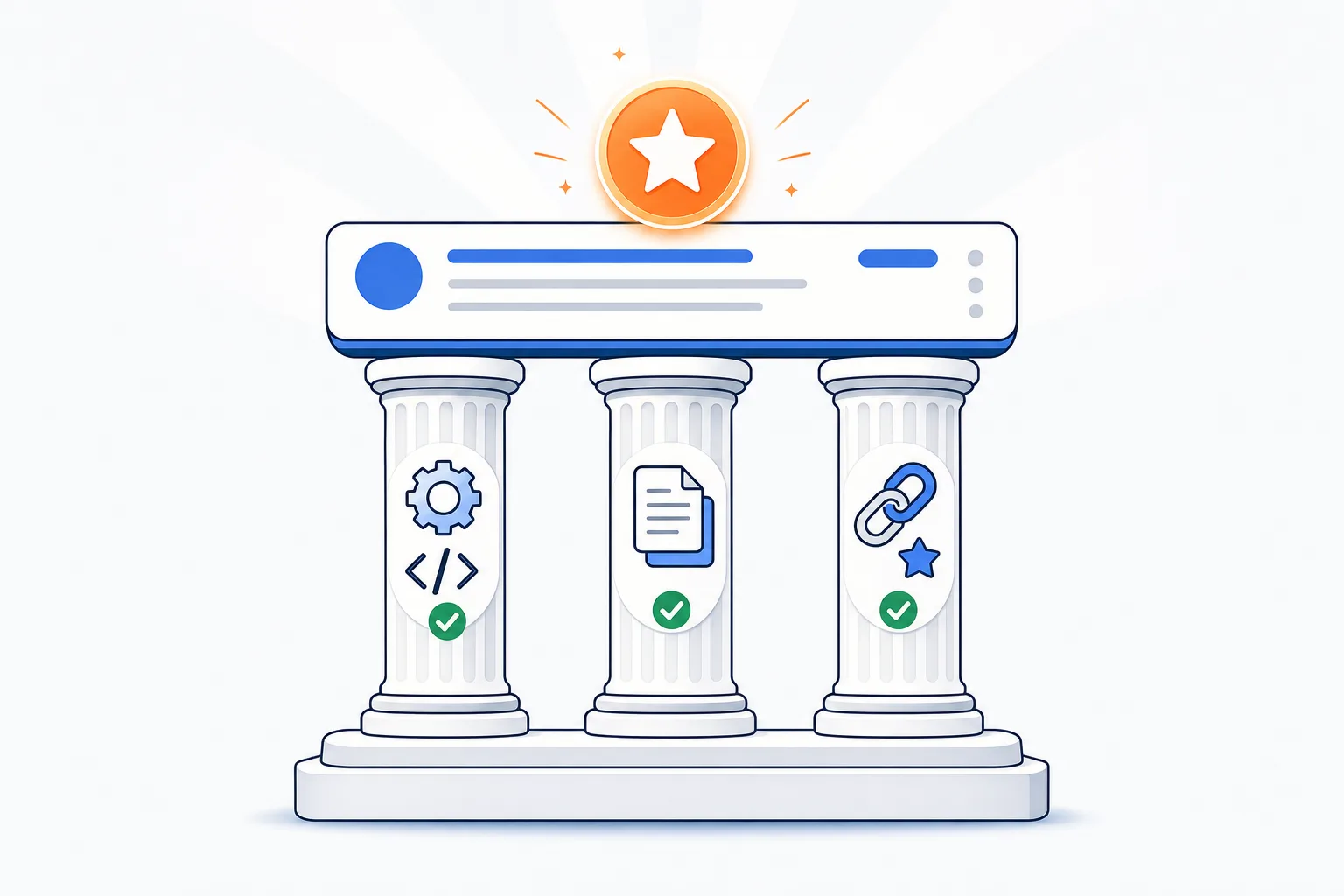 Three pillars holding up the top of a search results page
